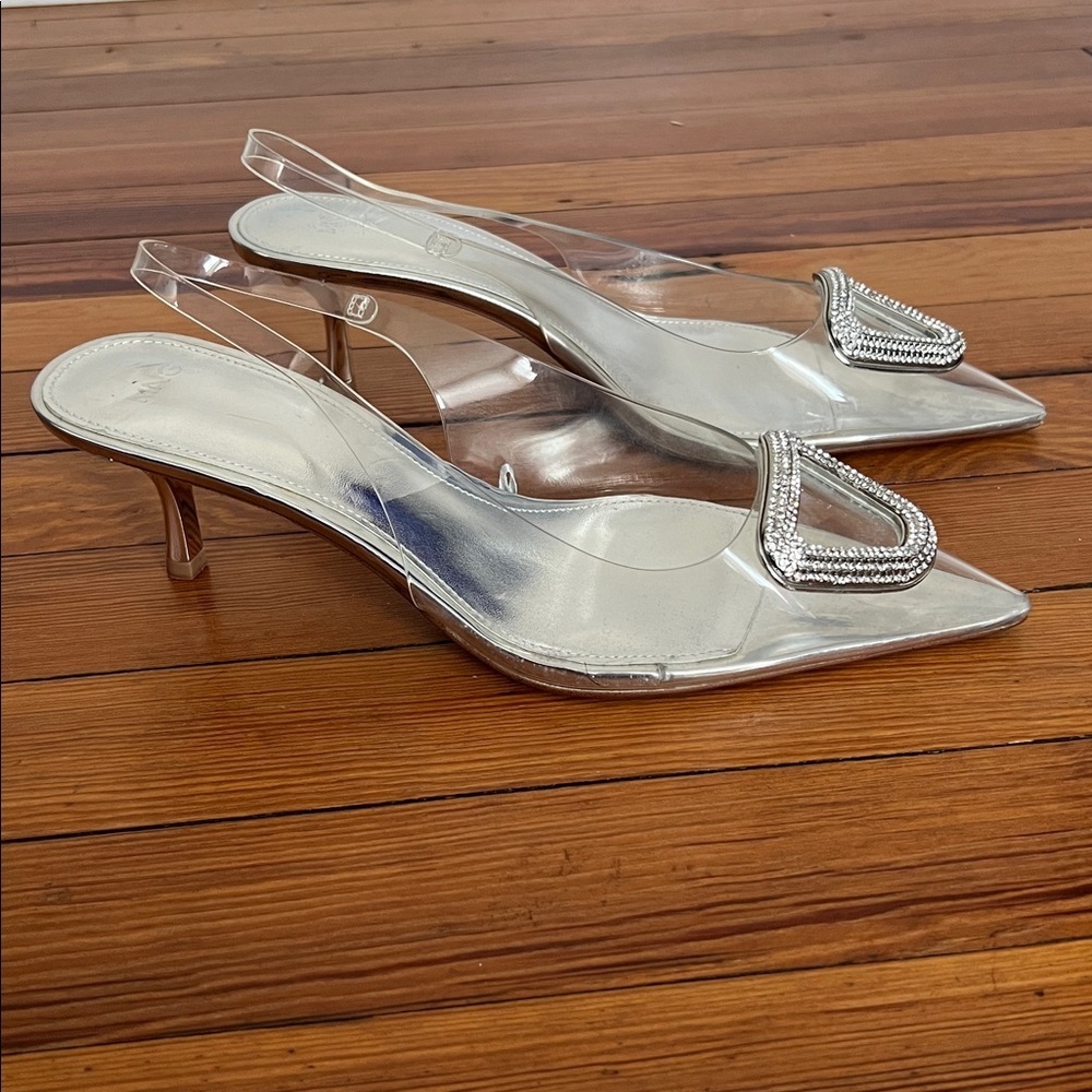 Mango Clear PVC Slingback Heels with Silver Accents - Picture 7 of 13